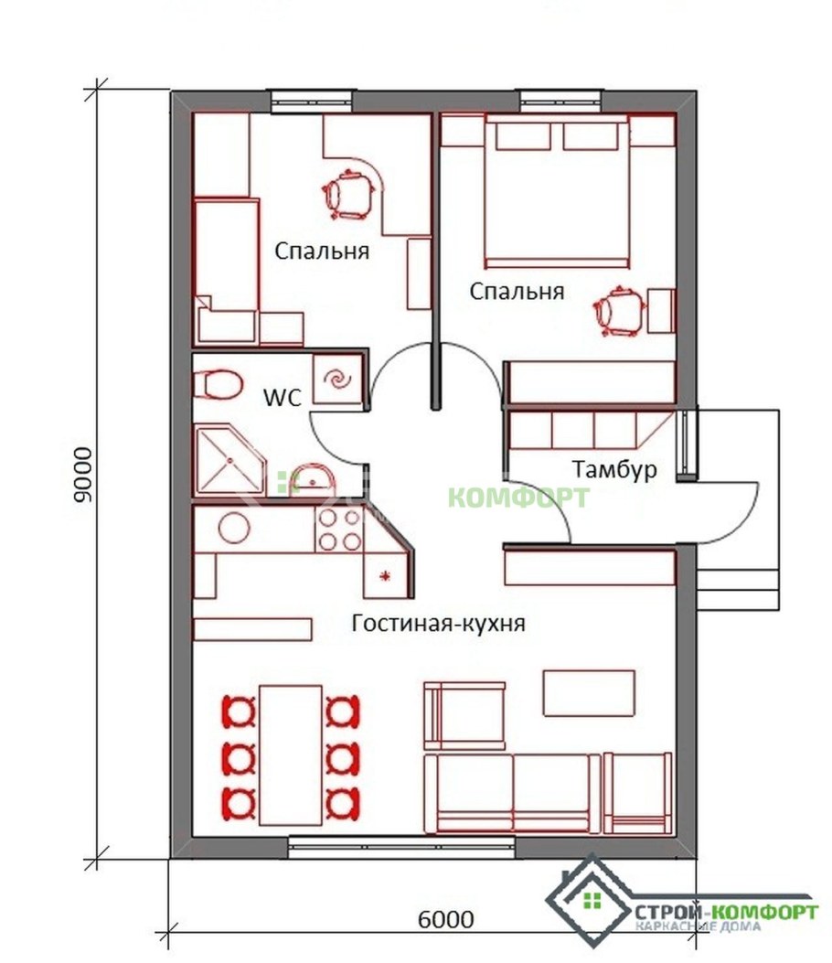 Каркасник с верандой чертеж