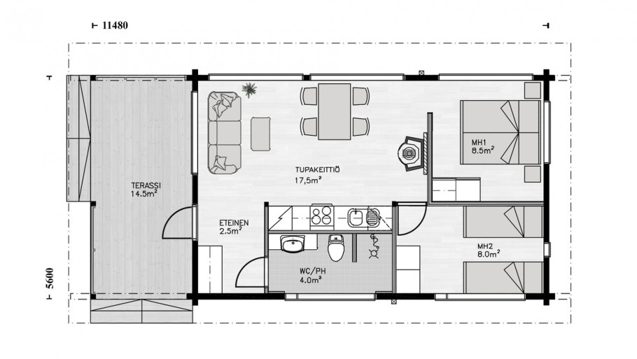 Планировка дома 6 на 8 одноэтажный с террасой