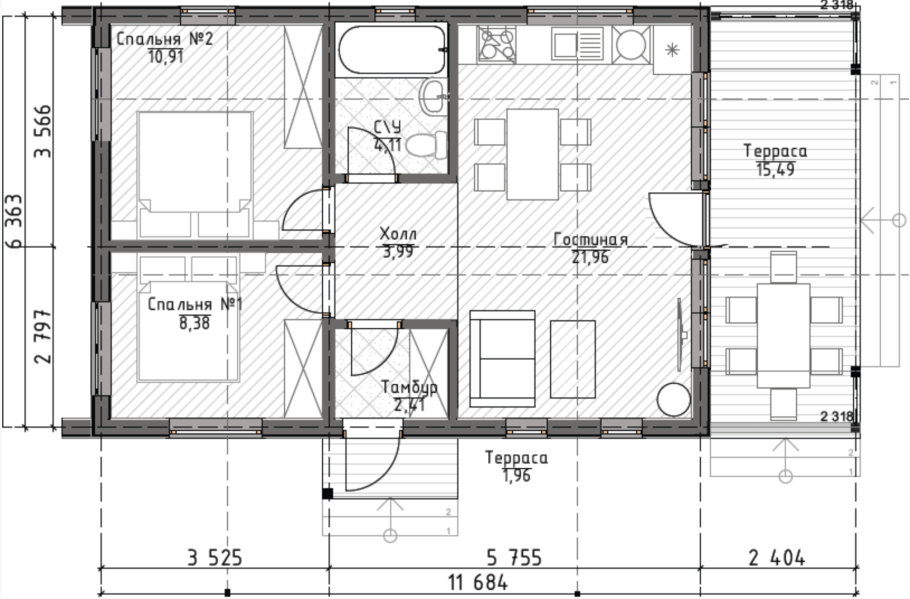 Проект каркасного дачного домика 6х4