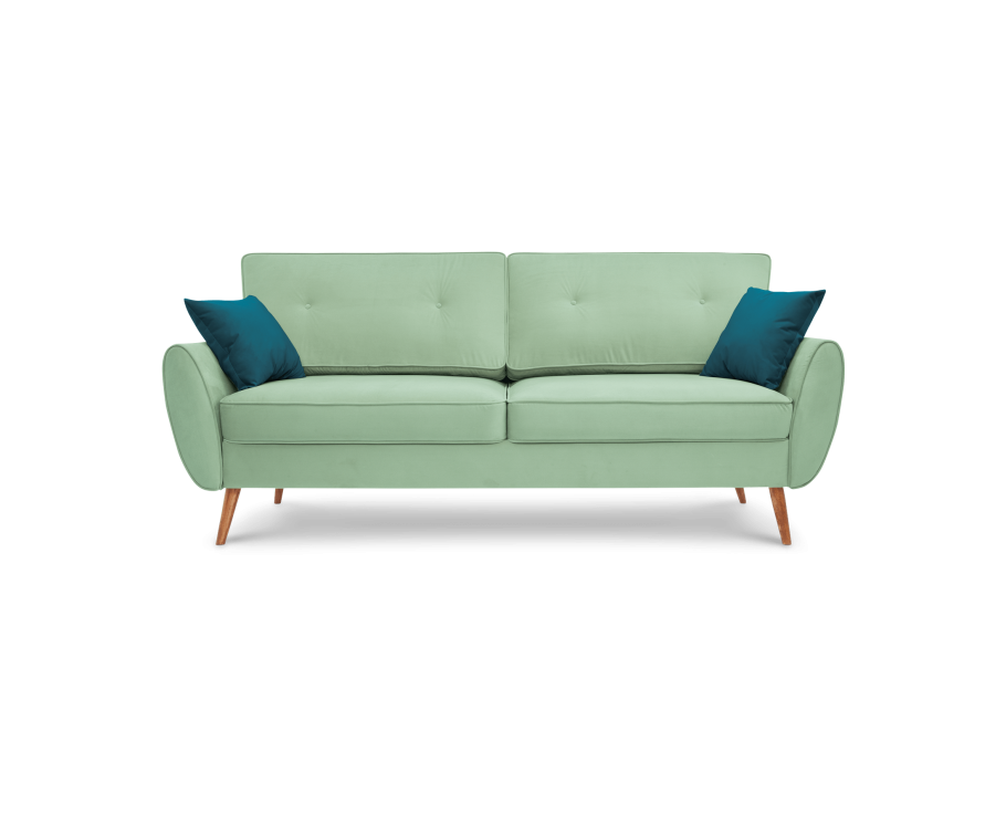 Мятное кресло и диван в белом интерьере