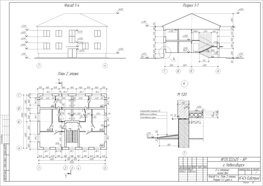 Фасад план разрез здания чертеж