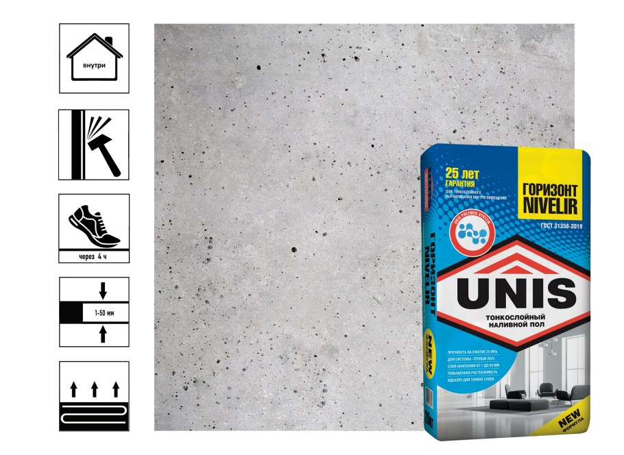 Пол наливной финишный Юнис "Горизонт" nivelir 20 кг