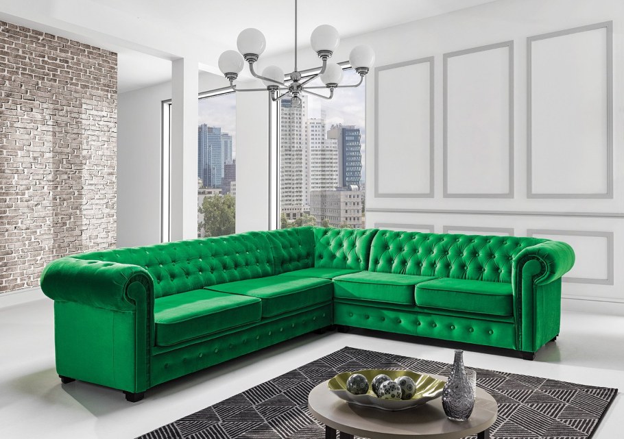 Диван уголок Честер зеленый