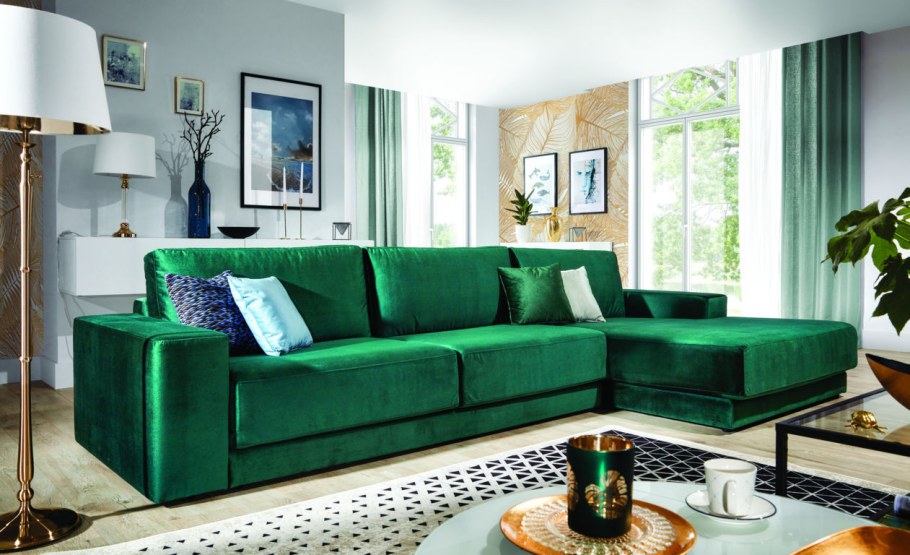 Мягкий изумрудный диван для гостиной прямой