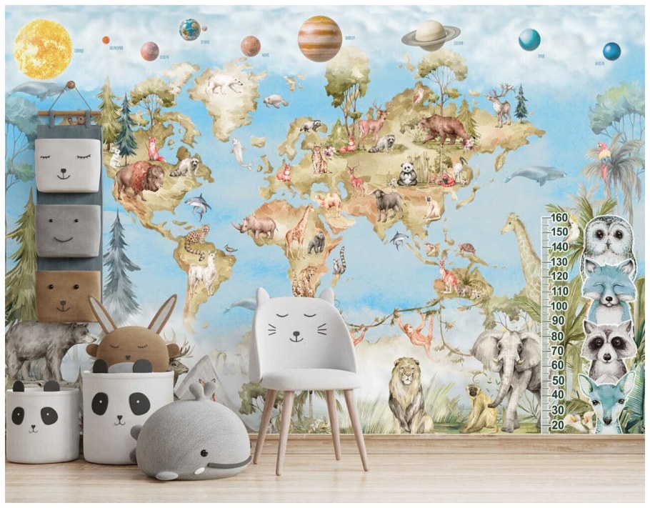 Фотообои карта мира на стену для детской