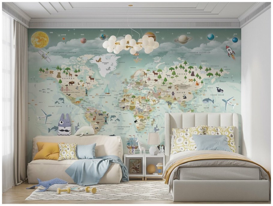 Карта мира в интерьере детской
