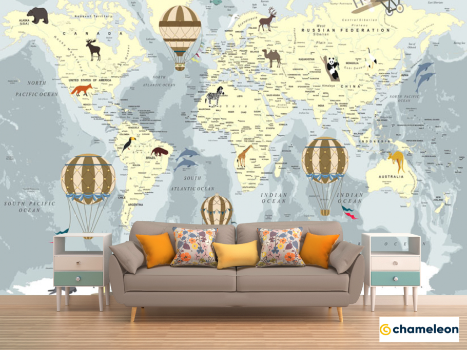Обои карта мира на стены для детской комнаты