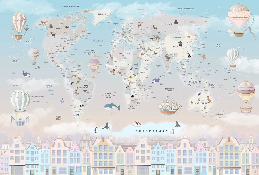 Карта мира на стене в детской