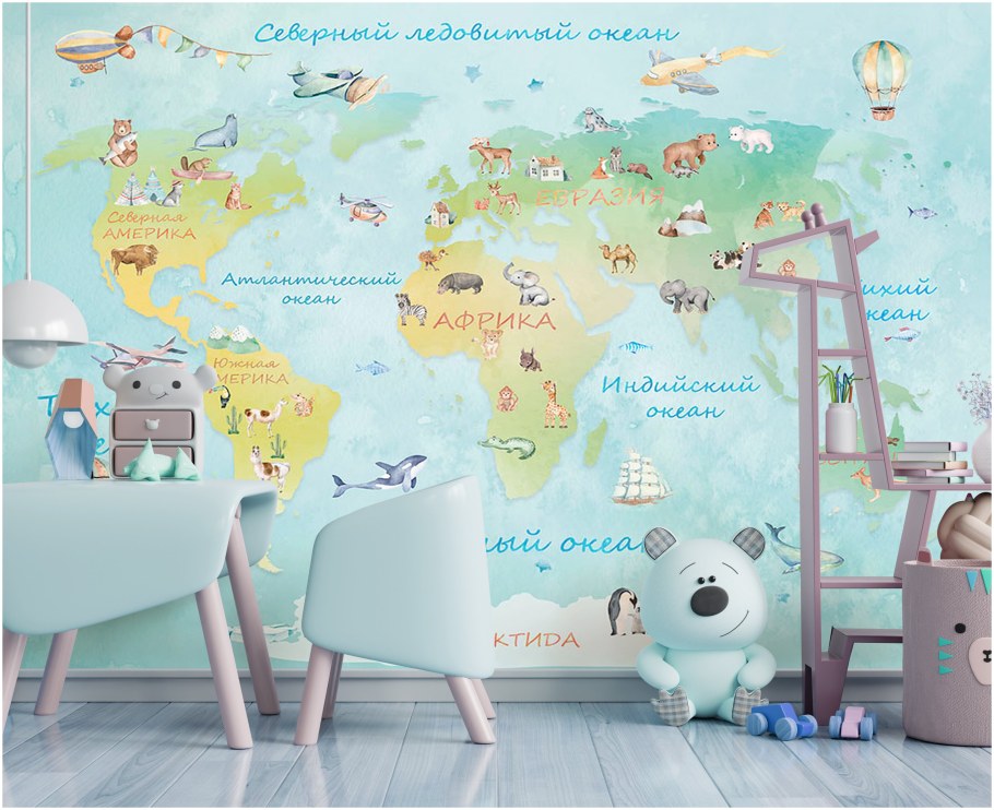 Фотообои карта мира в детскую