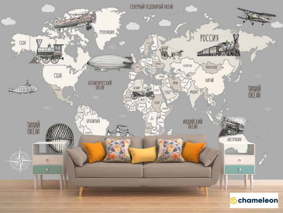 Детская географическая карта на стену