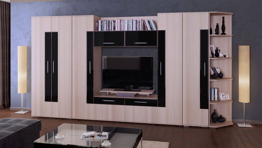 Вместительная стенка в гостиную