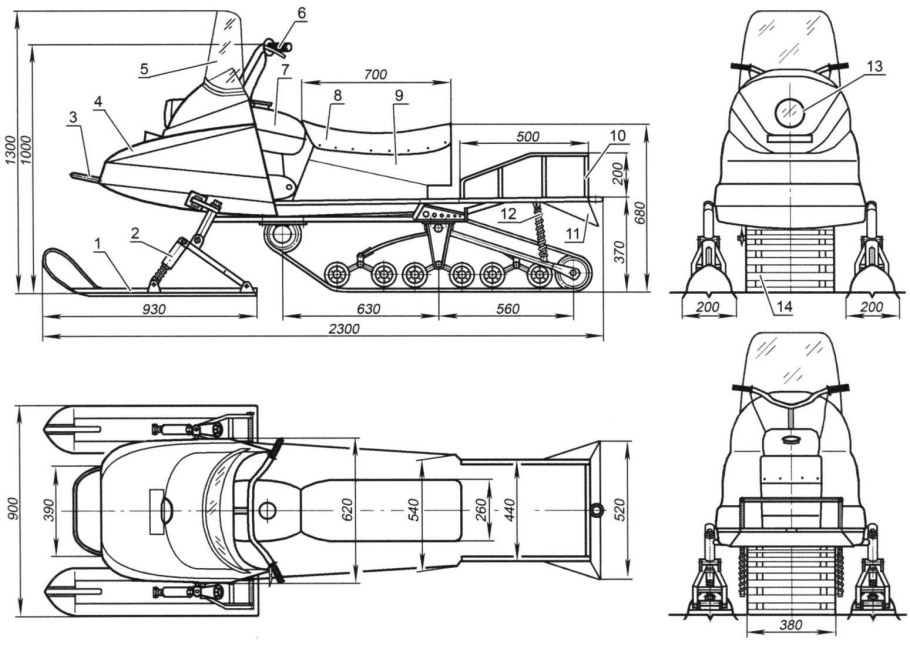 Габариты снегохода Тайга 500