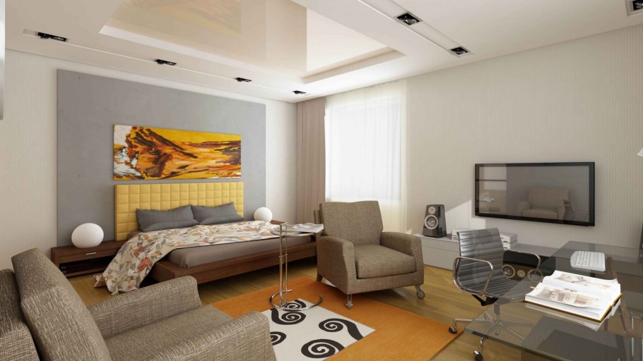 Комната с кроватью и диваном