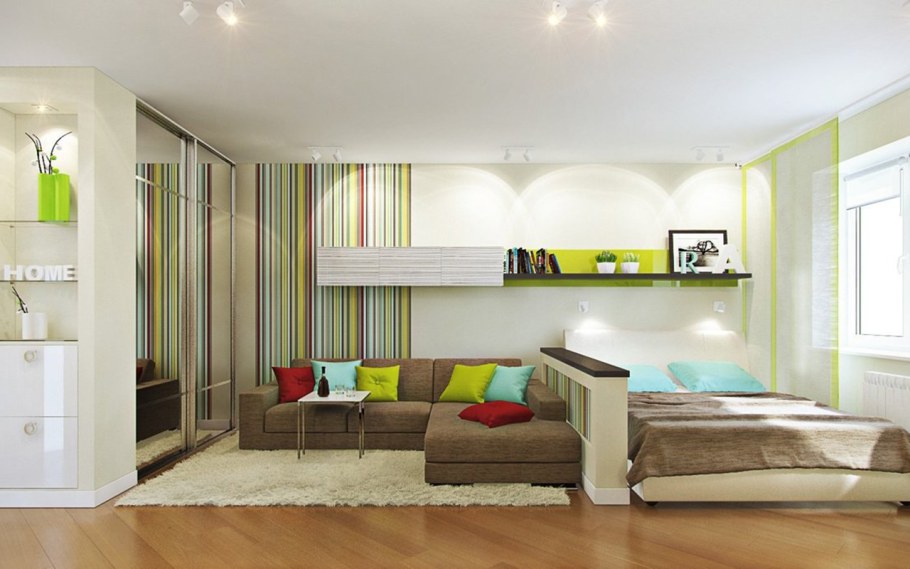 Комната с кроватью и диваном