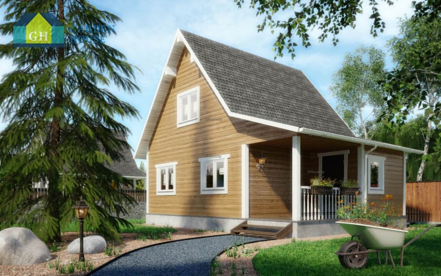 Небольшой уютный домик с мансардой и террасой
