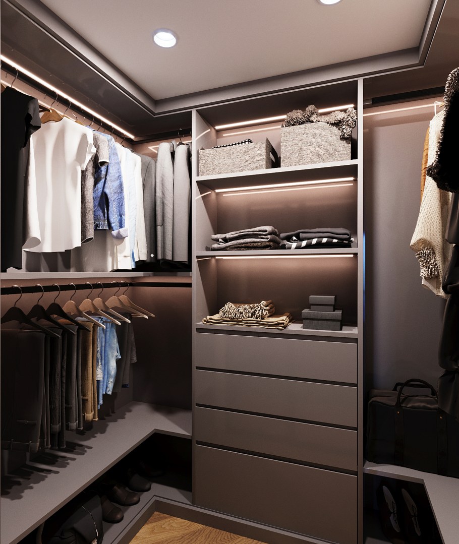 Угловая гардеробная планировка