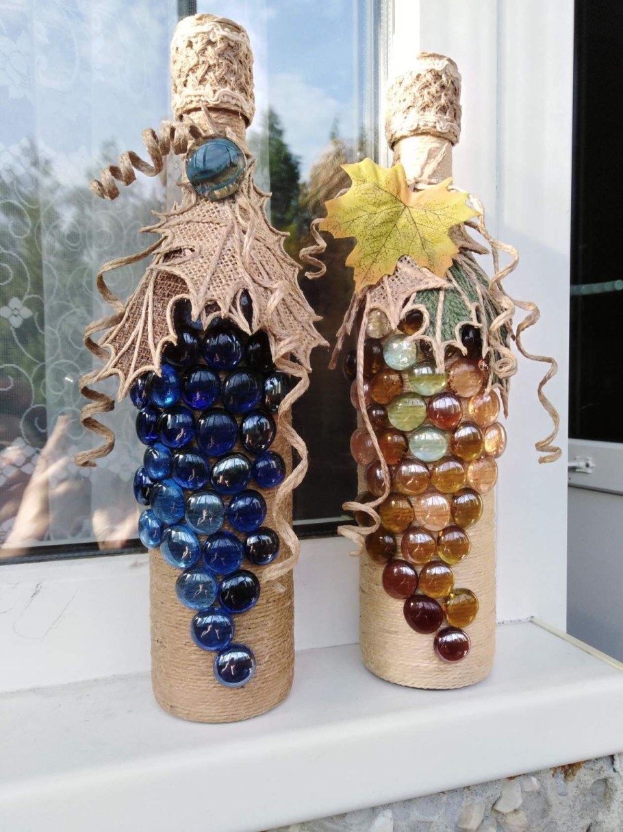 Декор бутылок из джута