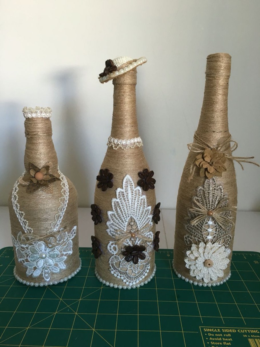 Декор бутылок шпагатом и мешковиной
