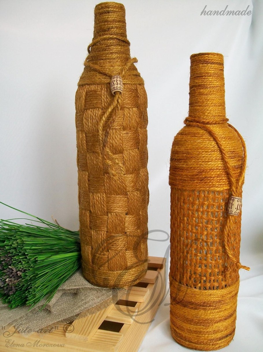 Декорирование бутылки нитками