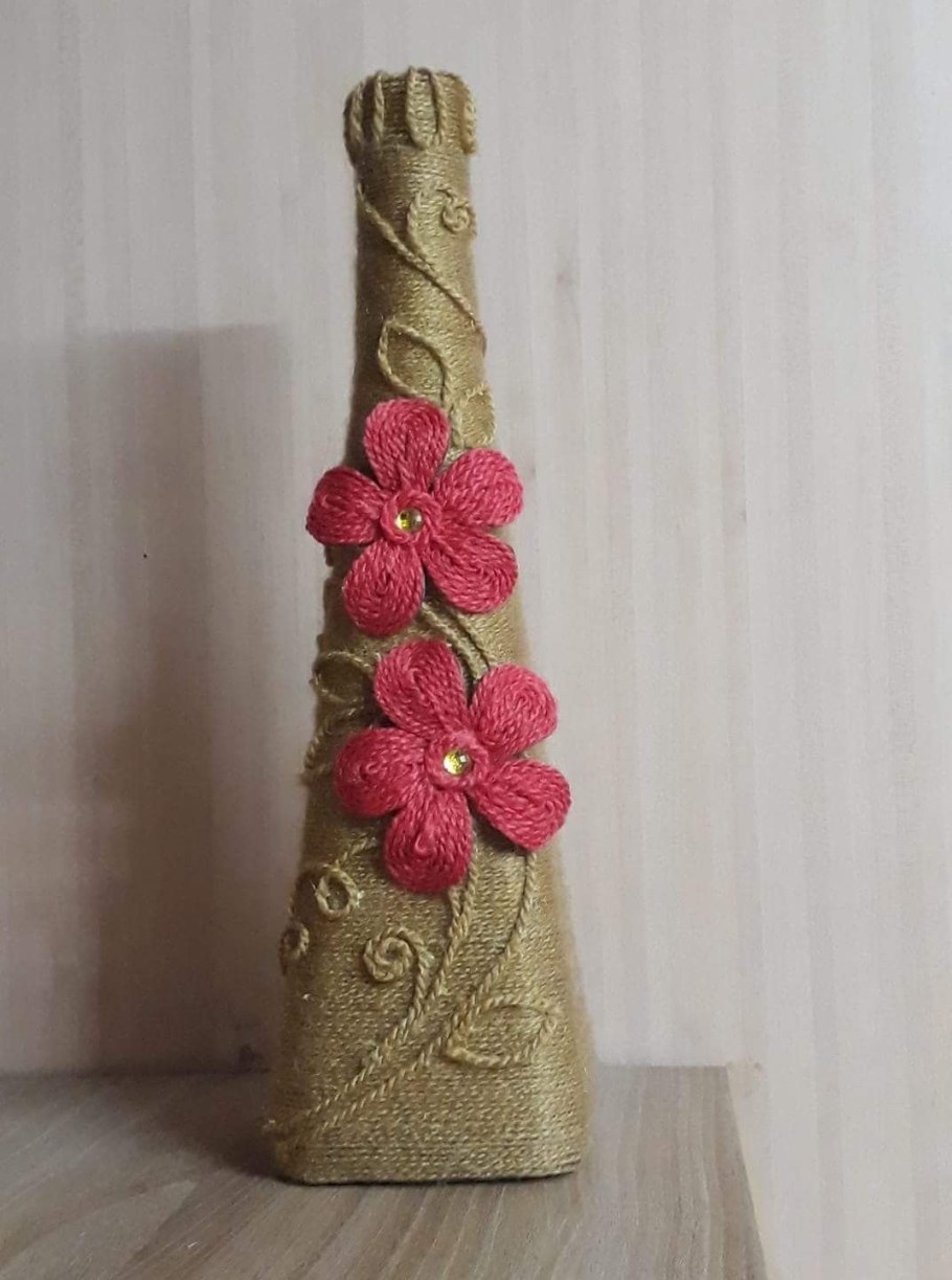 Украшение бутылок джутом