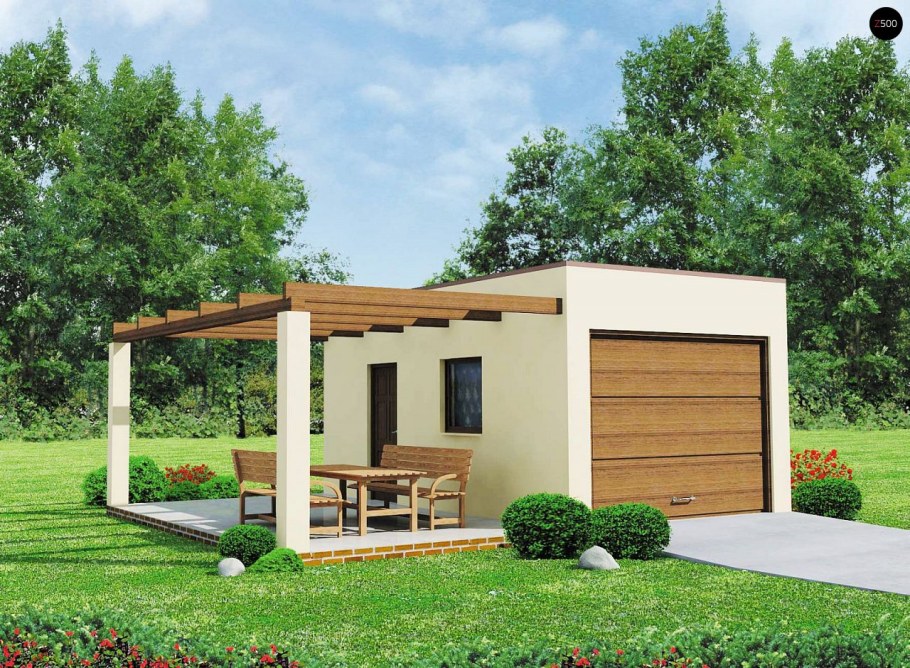 Гараж с навесом и хозблоком