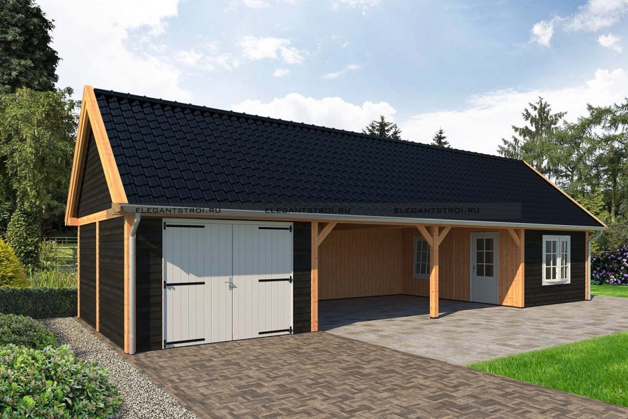 Гараж с мансардой и навесом