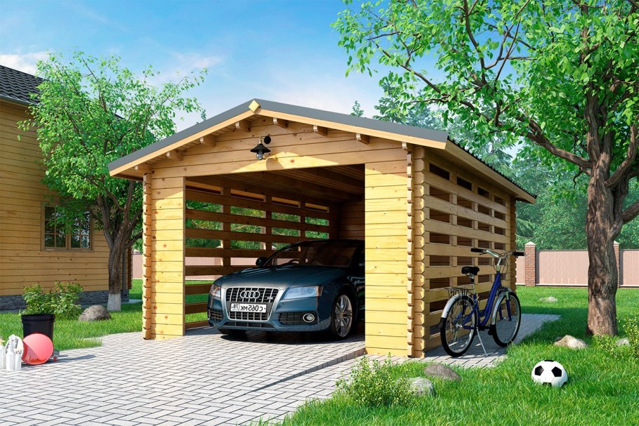 Гараж с навесом для машины