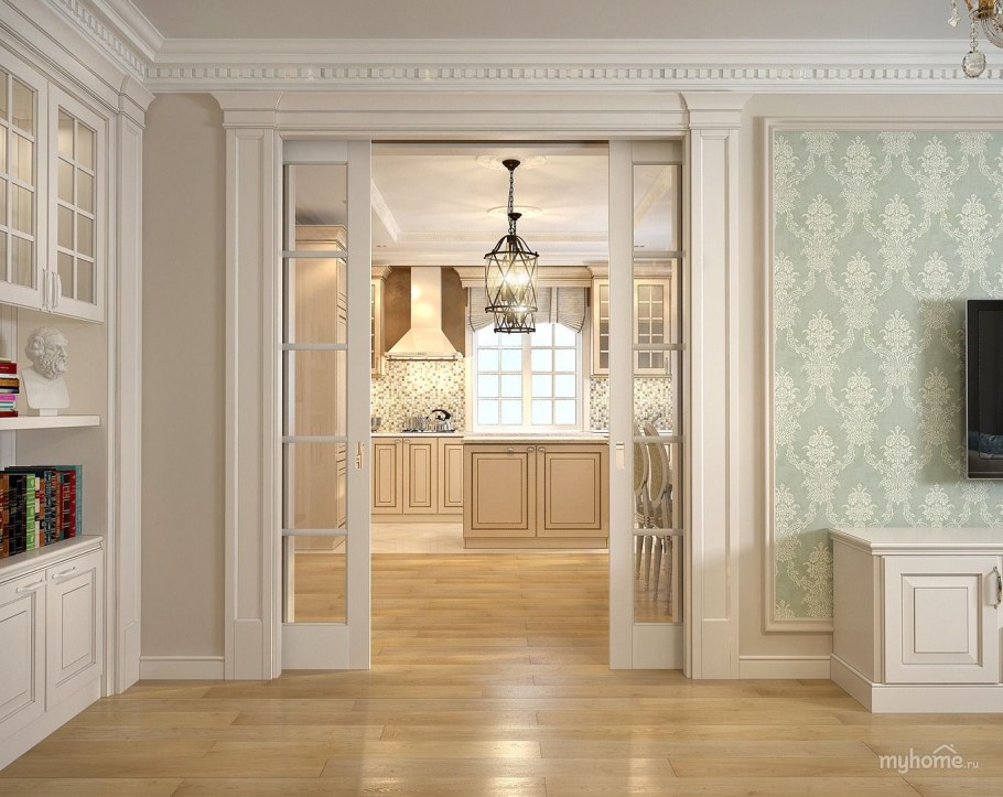 Гардеробная с раздвижными дверями в классическом стиле