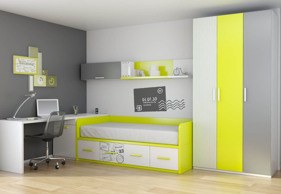 Детская мебель с салатовыми фасадами