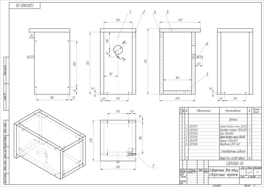 Оптимальные Размеры скворечника для Скворцов чертеж и Размеры