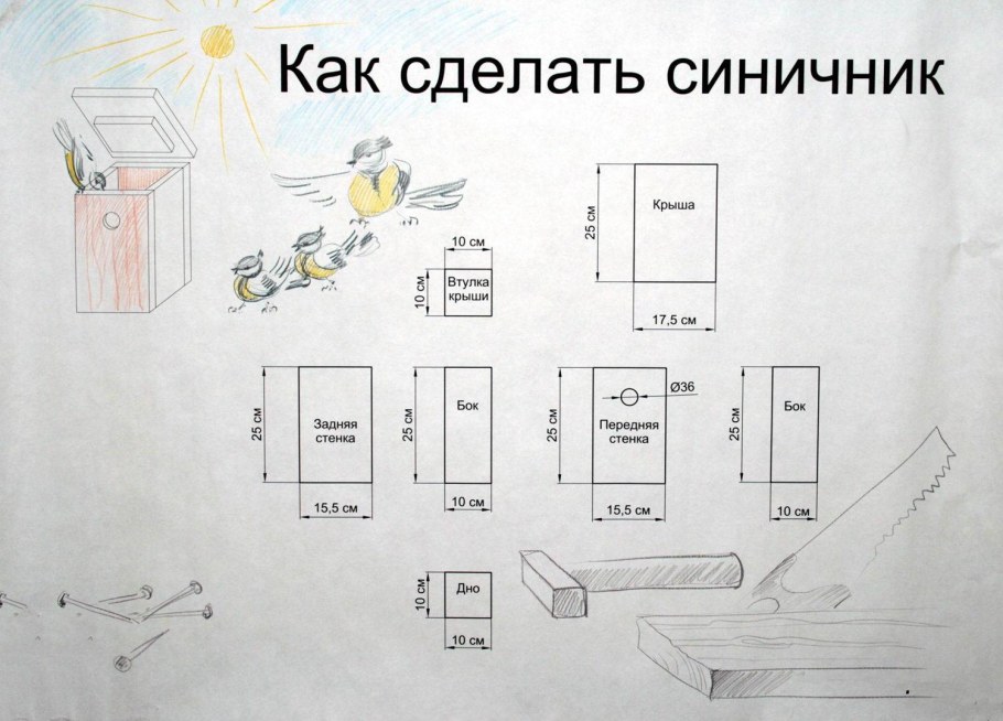 Скворечник Размеры чертёж односкатный