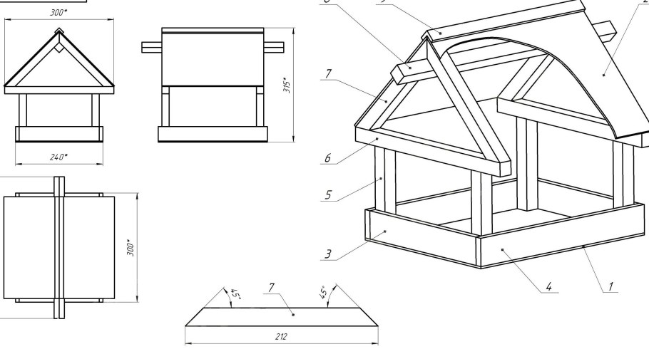 Размеры скворечника для Скворцов чертеж