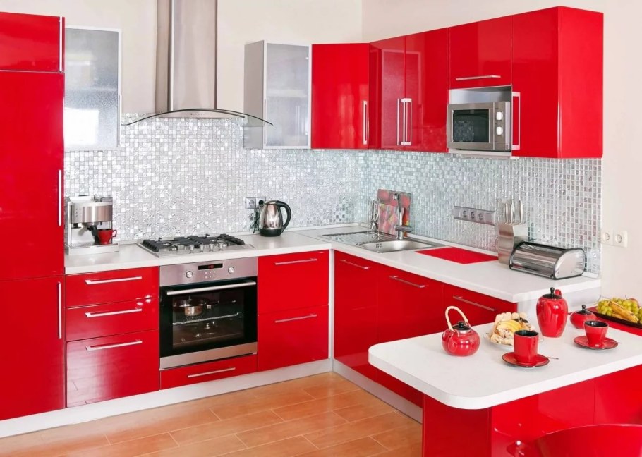 Кухонный гарнитур красный мрамор