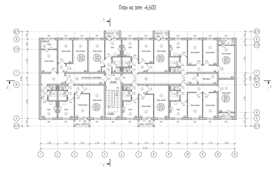 Чертеж многоквартирного жилого дома