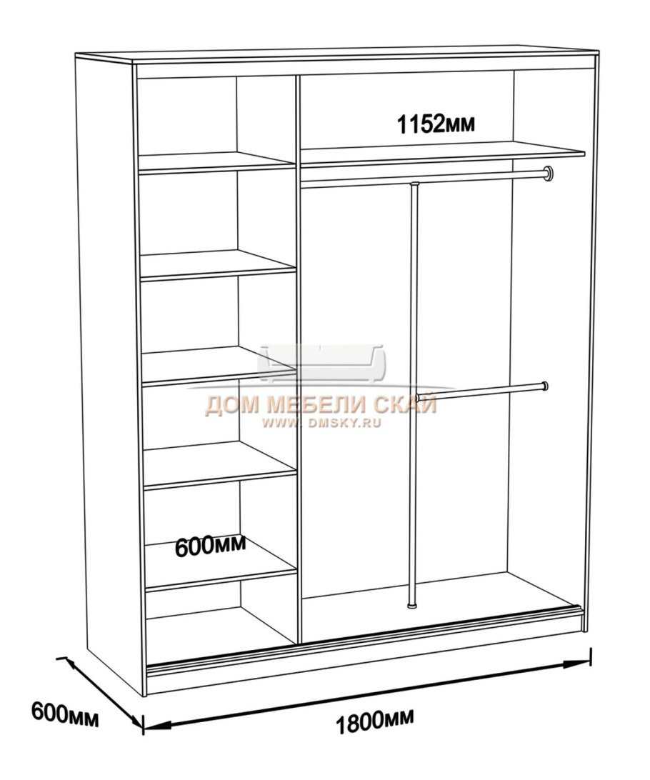 Шкаф купе 1800х2400х600 чертеж