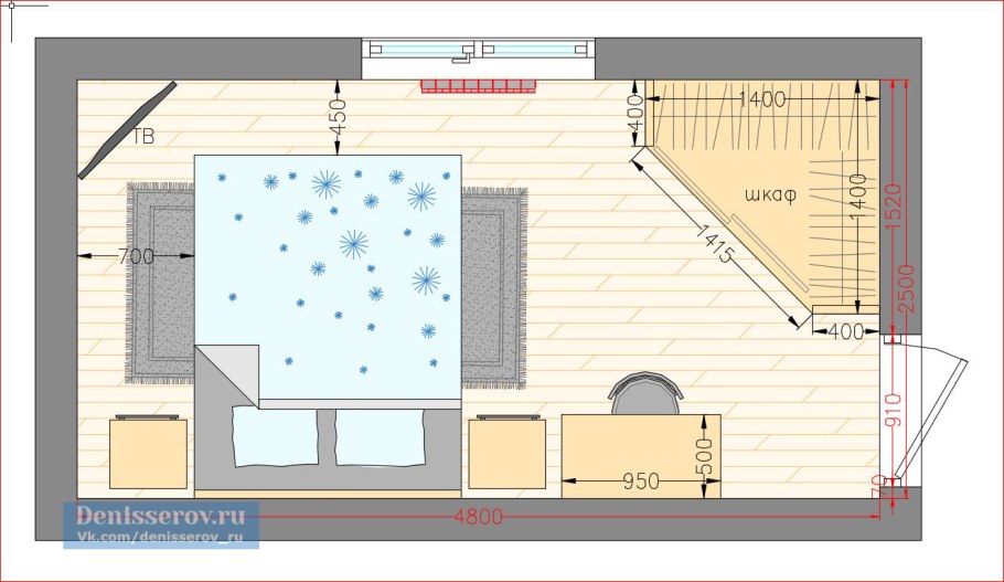 Планировка спальни 12 кв.м