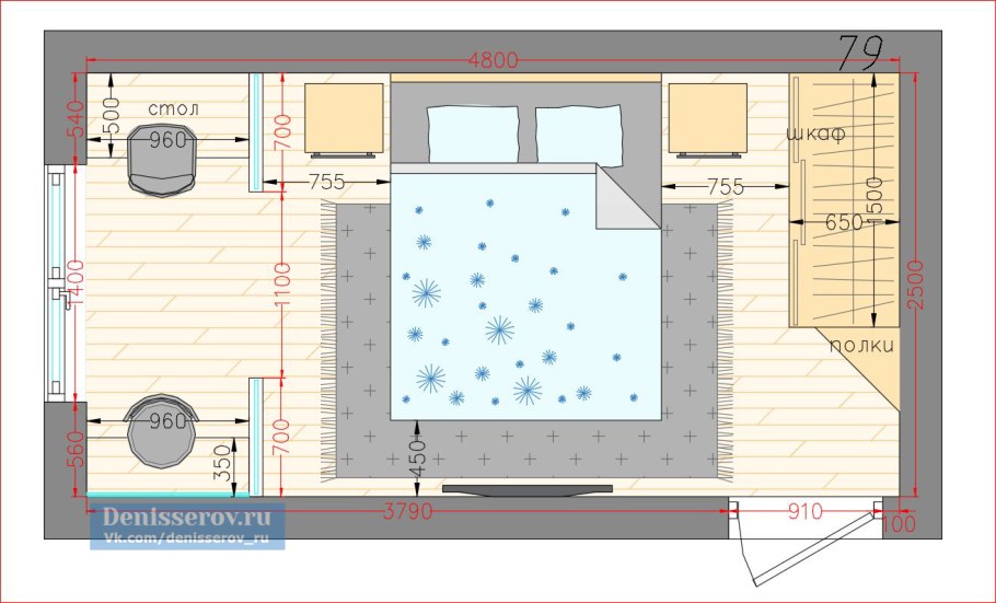 Планировка спальни 12 кв.м