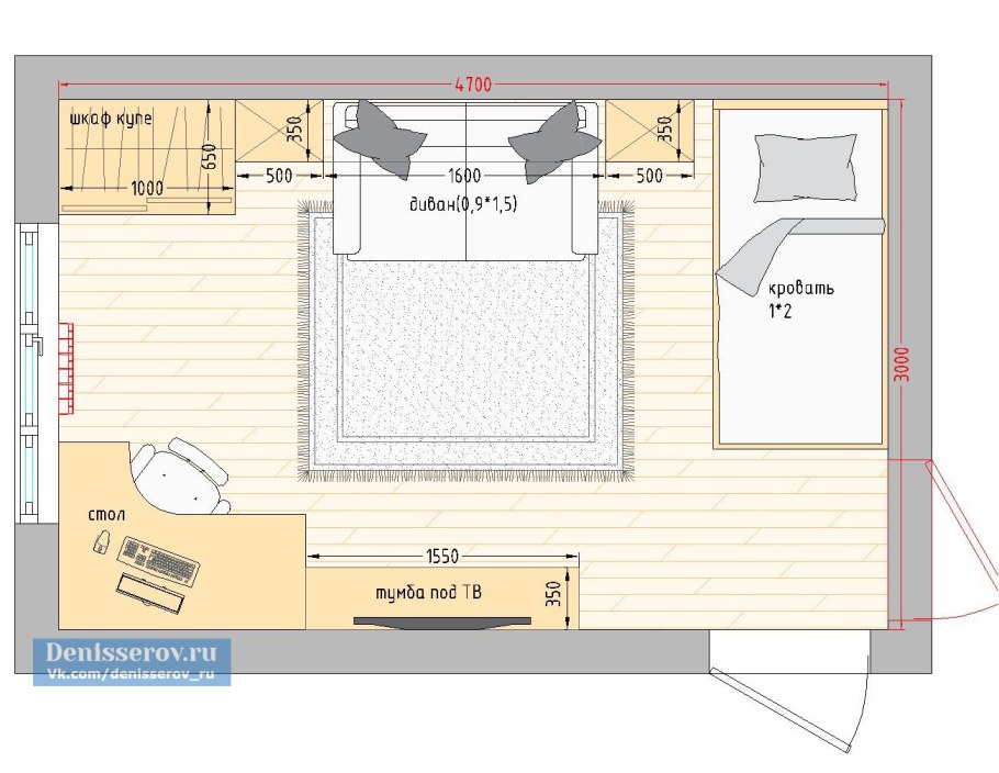 План расстановки мебели в спальне