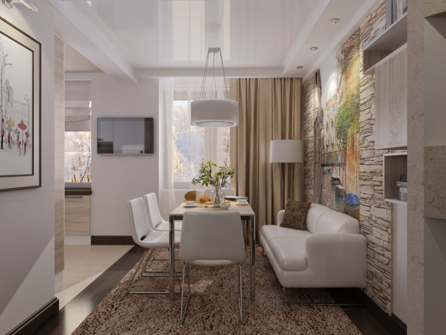 Интерьер двушки в бежевых тонах