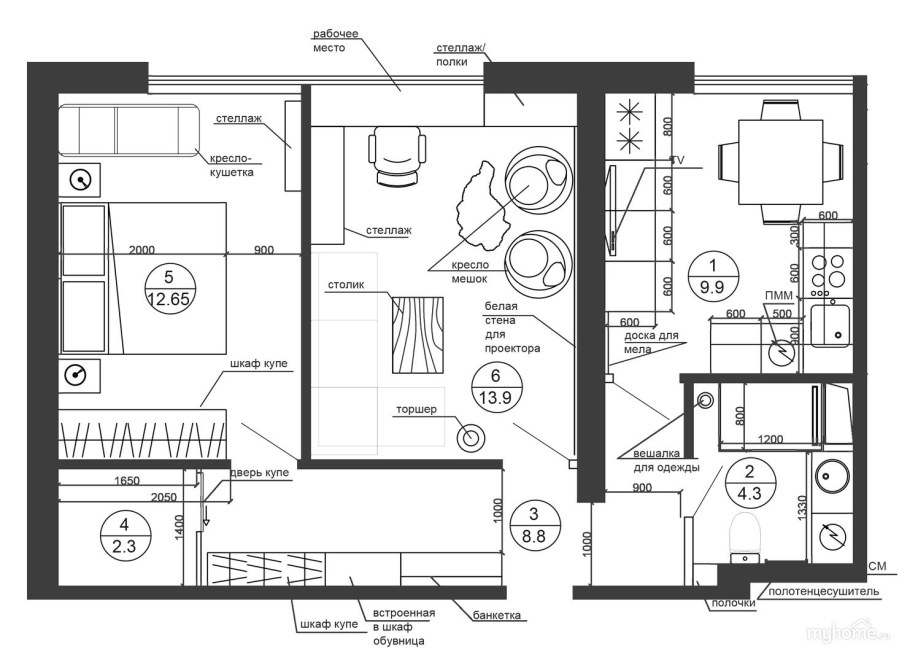 Перепланировка двухкомнатной сталинки 56 кв.м