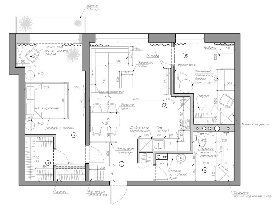 Перепланировка линейной двушки в евротрешку