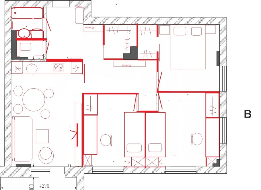 Перепланировка двушки в трешку 60 кв