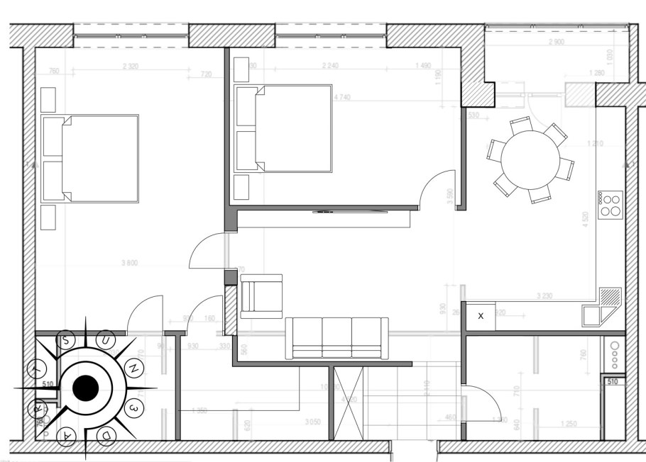 Планировка линейной двушки 56 кв