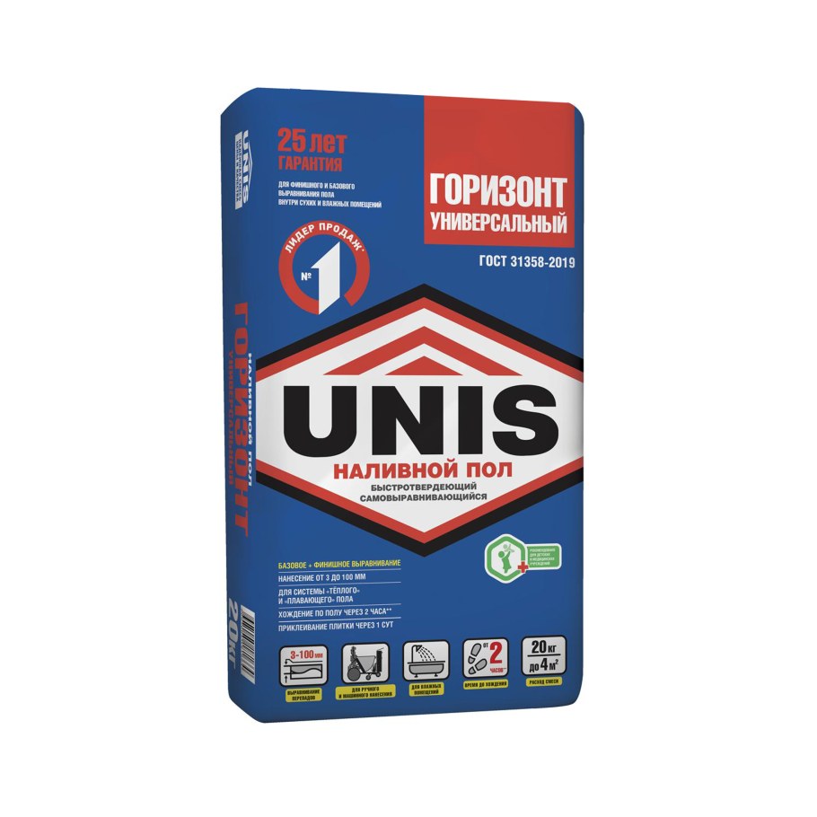 Наливной пол быстротвердеющий Юнис финишный