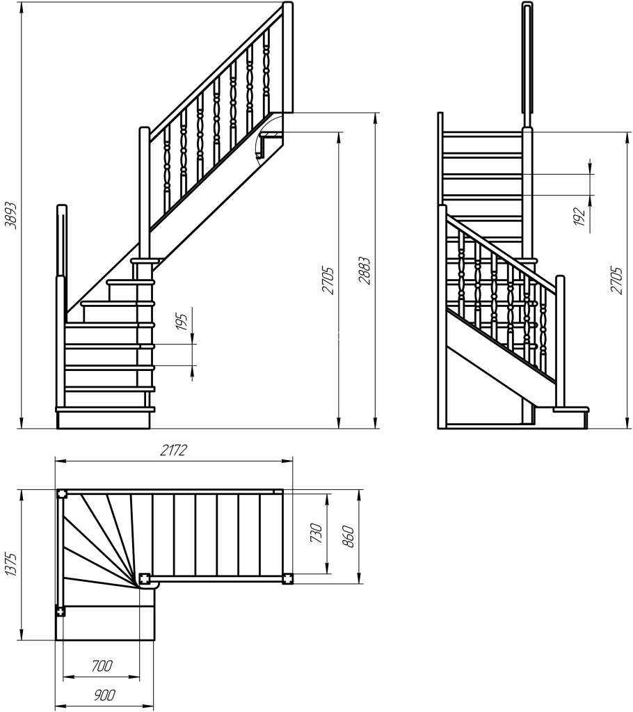 Лестница на 2 косоурах забежная