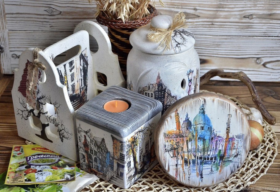 Подсвечник декупаж новогодний