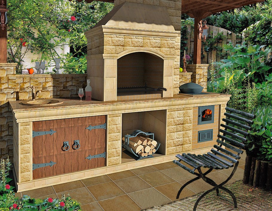 Барбекю из кирпича и металла