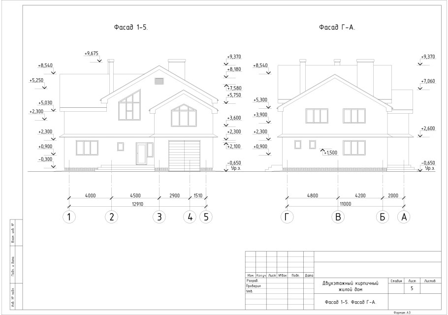 Чертеж фасад частного двухэтажного дома