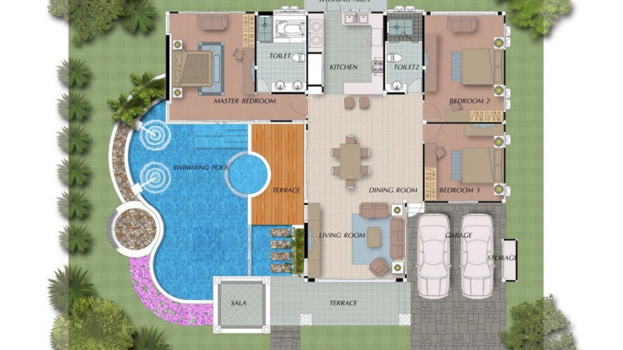 План двухэтажного дома со спальней на 1 этаже