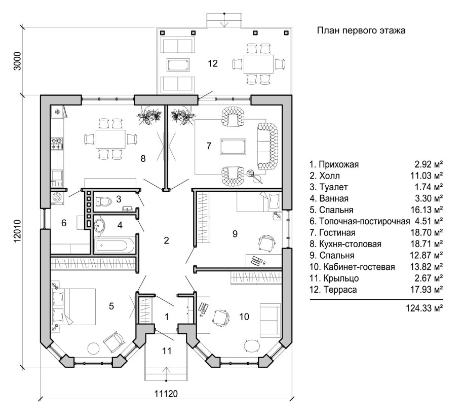 Чертёж 2-х этажного дома с размерами